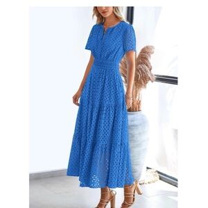 PRETTYGARDEN Women's Summer Maxi Dress Short Sleeve V Neck Eyelet Dress Size XL